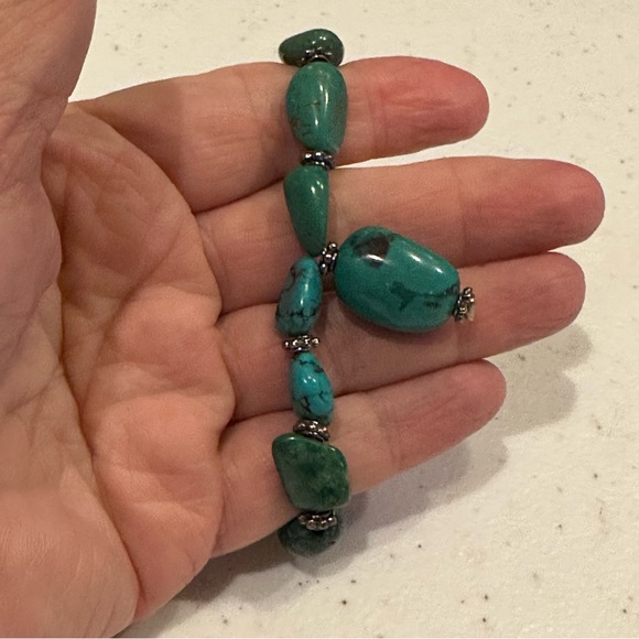 Genuine Turquoise & Sterling Silver 925 Stretch Bracelet- Artisan made - Picture 4 of 12